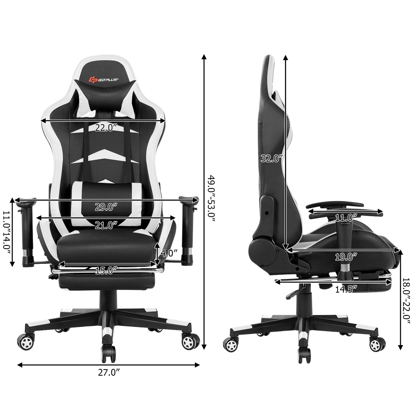 Massage Gaming Chair with Footrest-White Kids Crystal