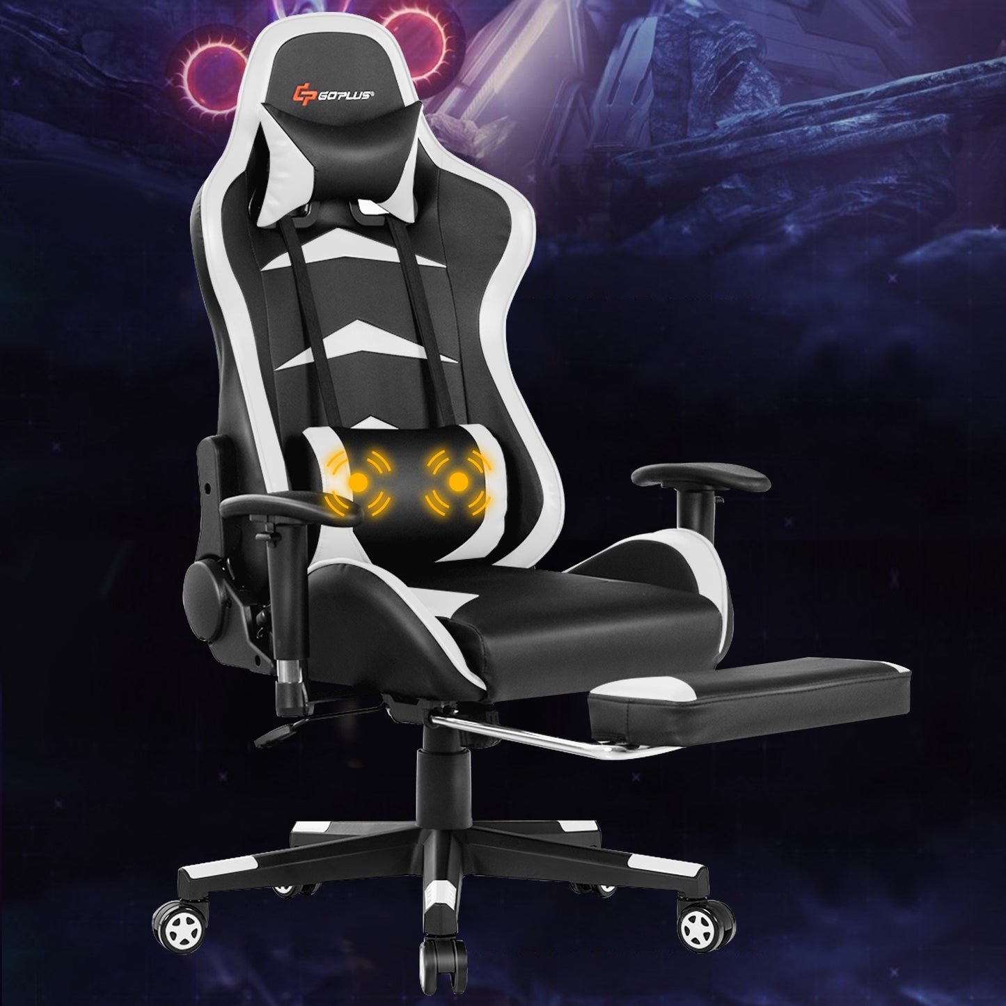 Massage Gaming Chair with Footrest-White Kids Crystal