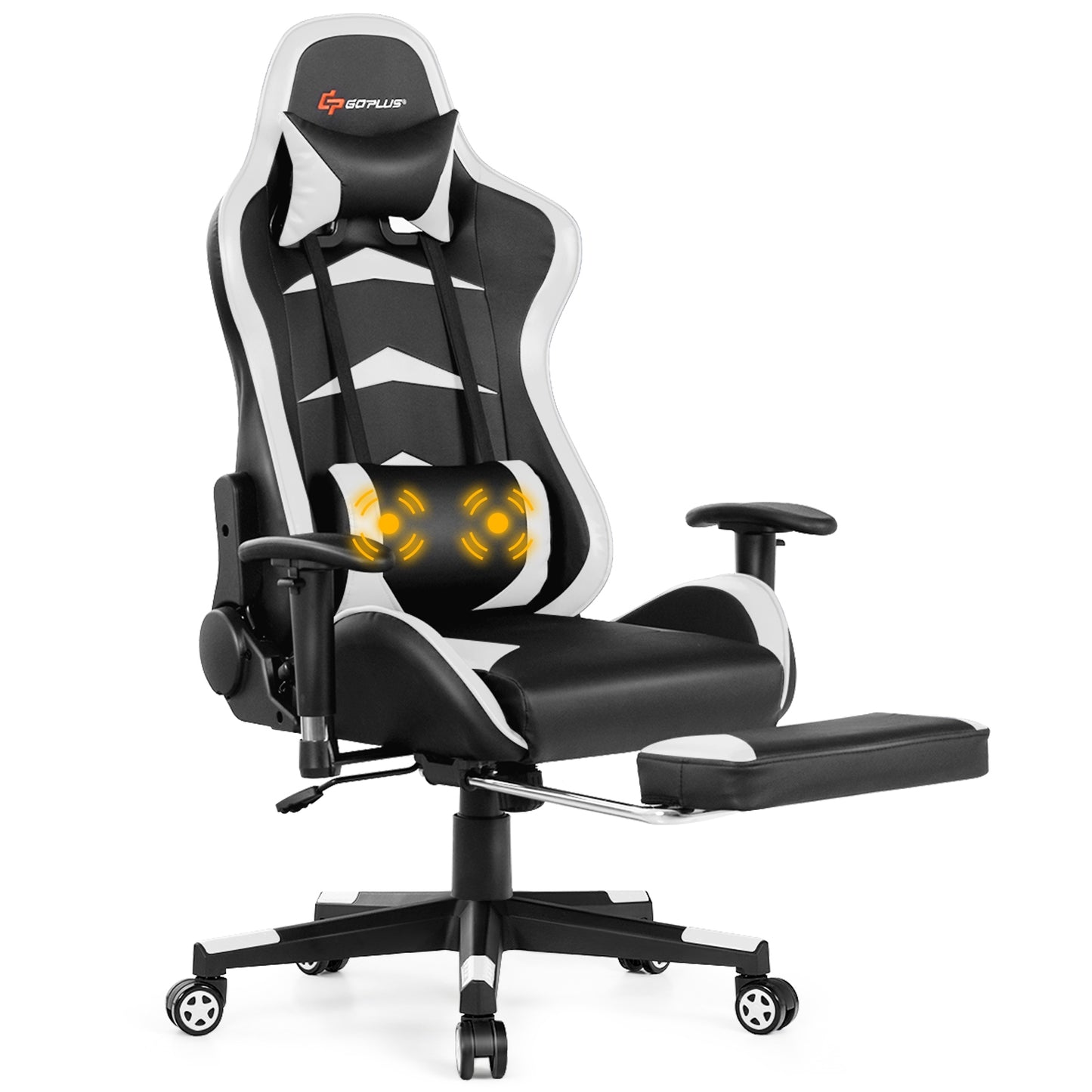 Massage Gaming Chair with Footrest-White Kids Crystal