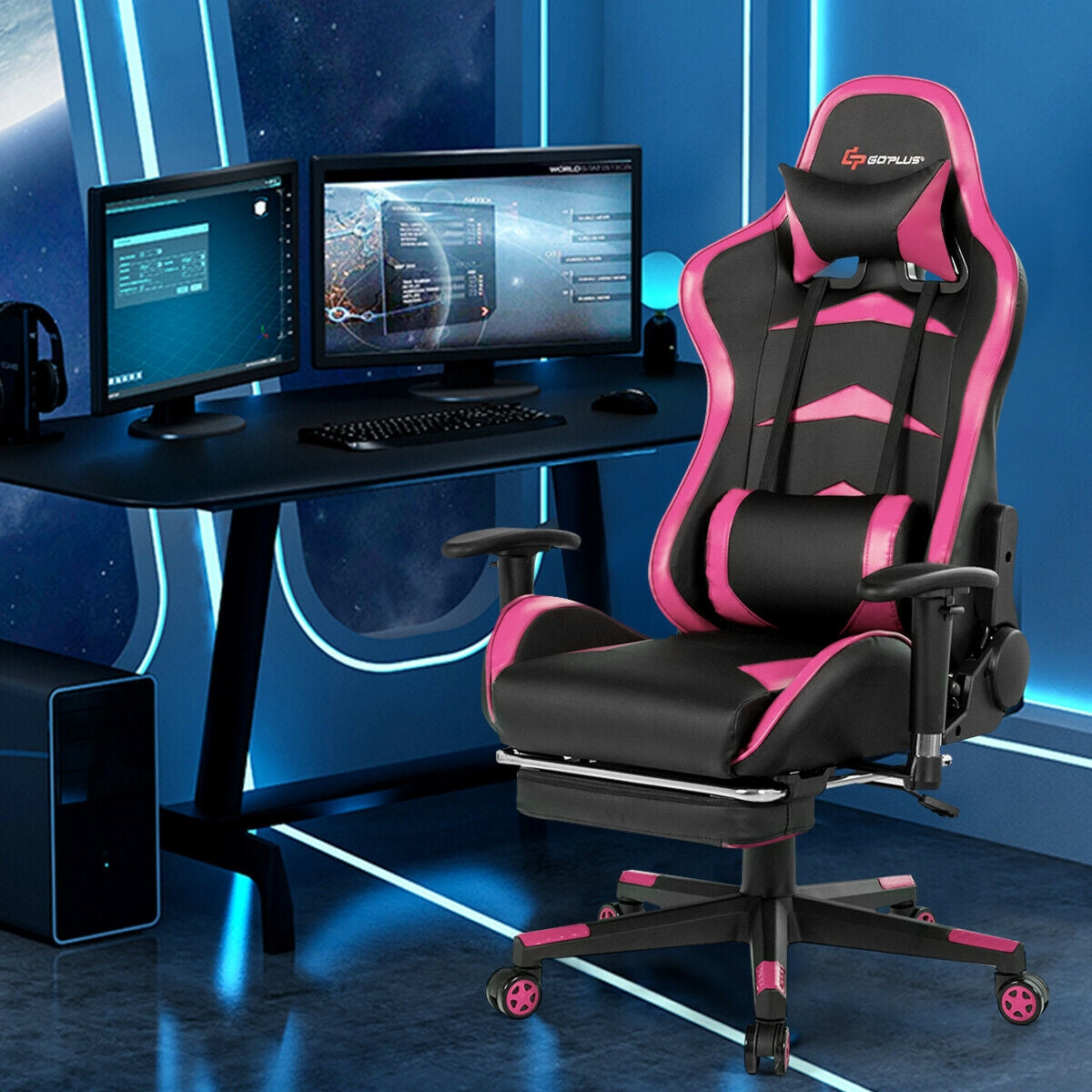 Massage Gaming Chair with Footrest-Pink Kids Crystal