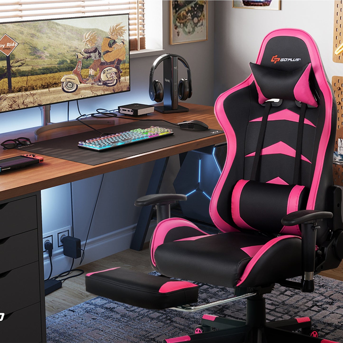 Massage Gaming Chair with Footrest-Pink Kids Crystal