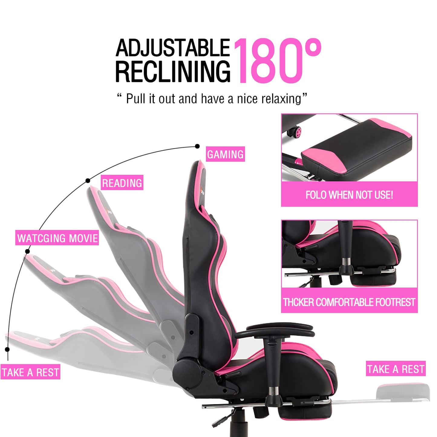 Massage Gaming Chair with Footrest-Pink Kids Crystal