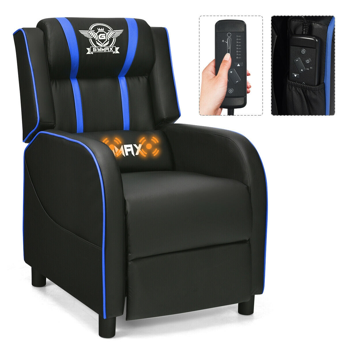 Massage Racing Gaming Single Recliner Chair-Blue Kids Crystal