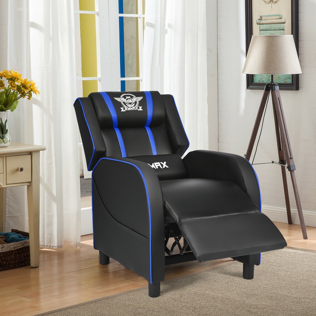 Massage Racing Gaming Single Recliner Chair-Blue Kids Crystal