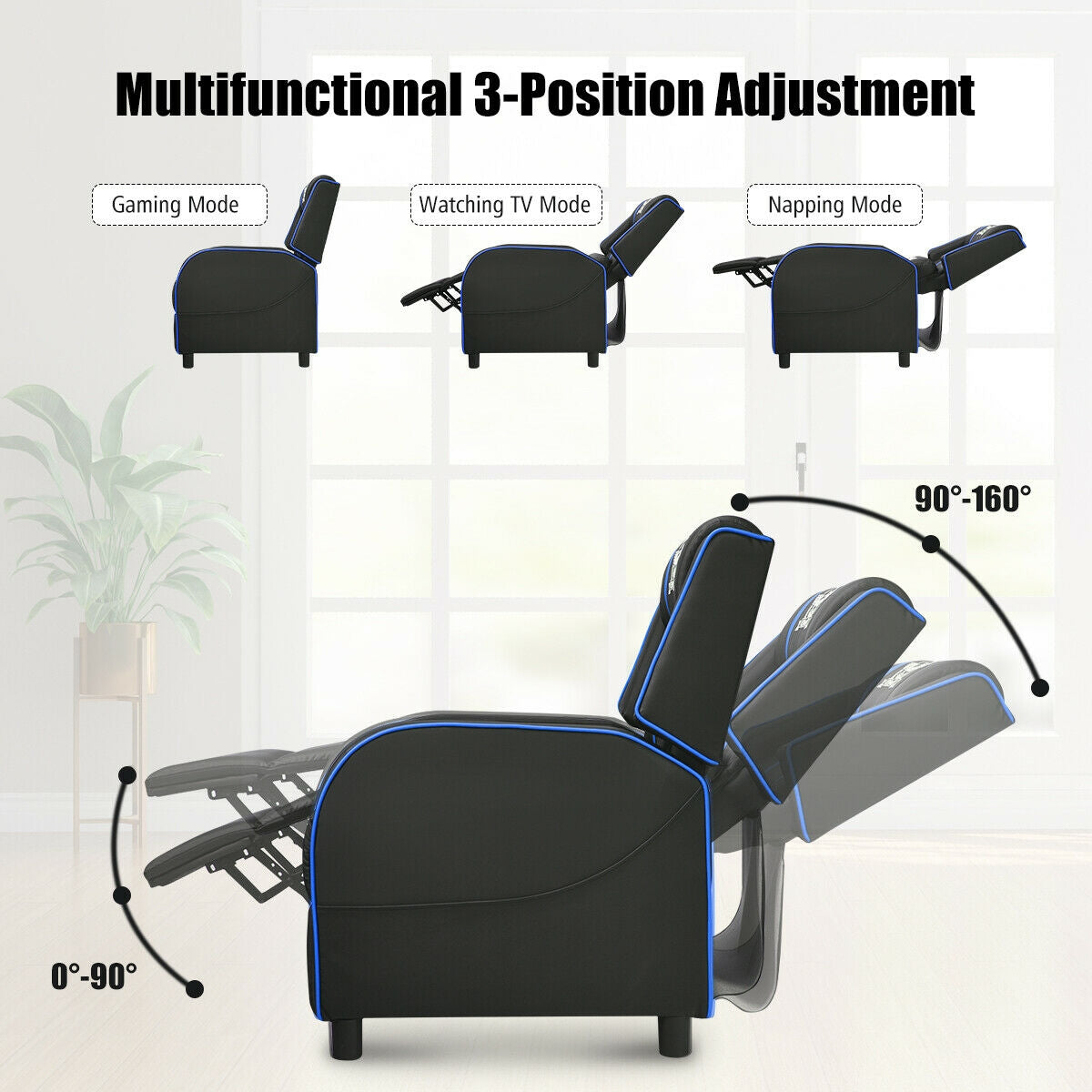 Massage Racing Gaming Single Recliner Chair-Blue Kids Crystal