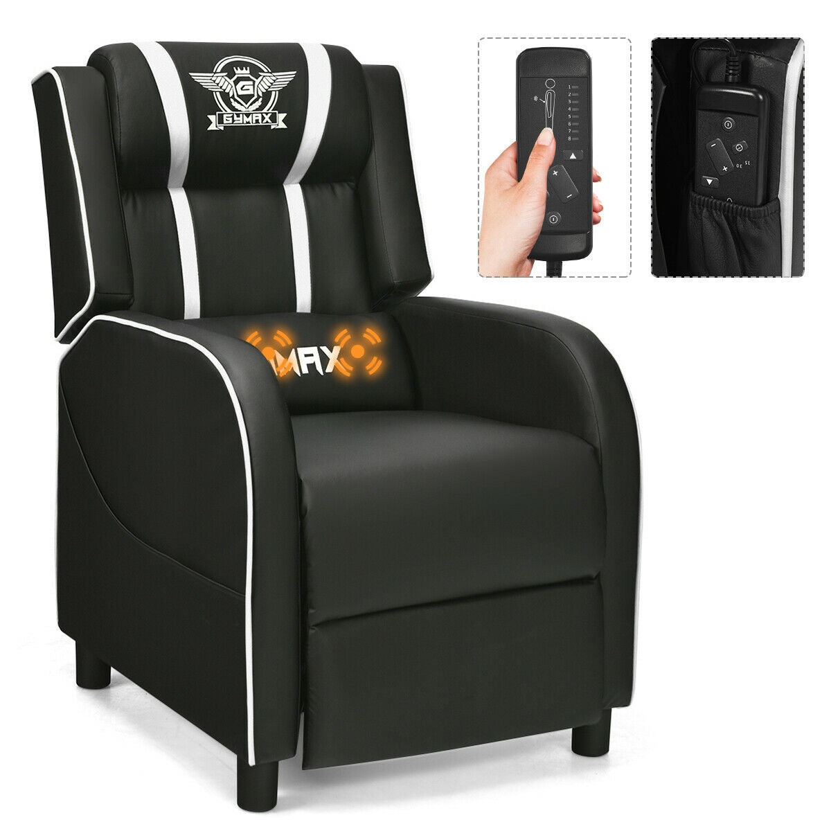 Massage Racing Gaming Single Recliner Chair-White Kids Crystal