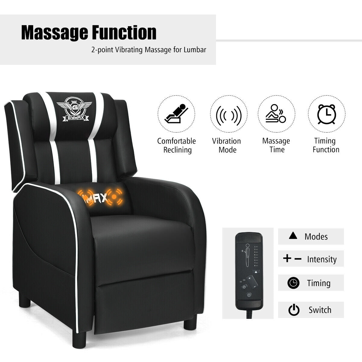 Massage Racing Gaming Single Recliner Chair-White Kids Crystal
