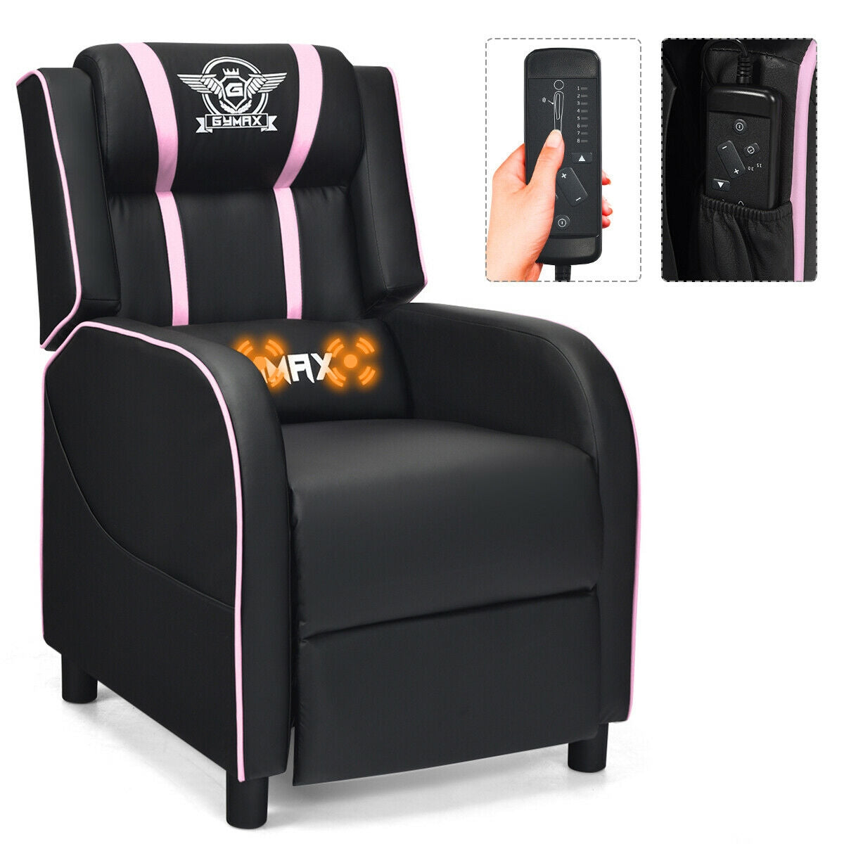 Massage Racing Gaming Single Recliner Chair-Pink Kids Crystal