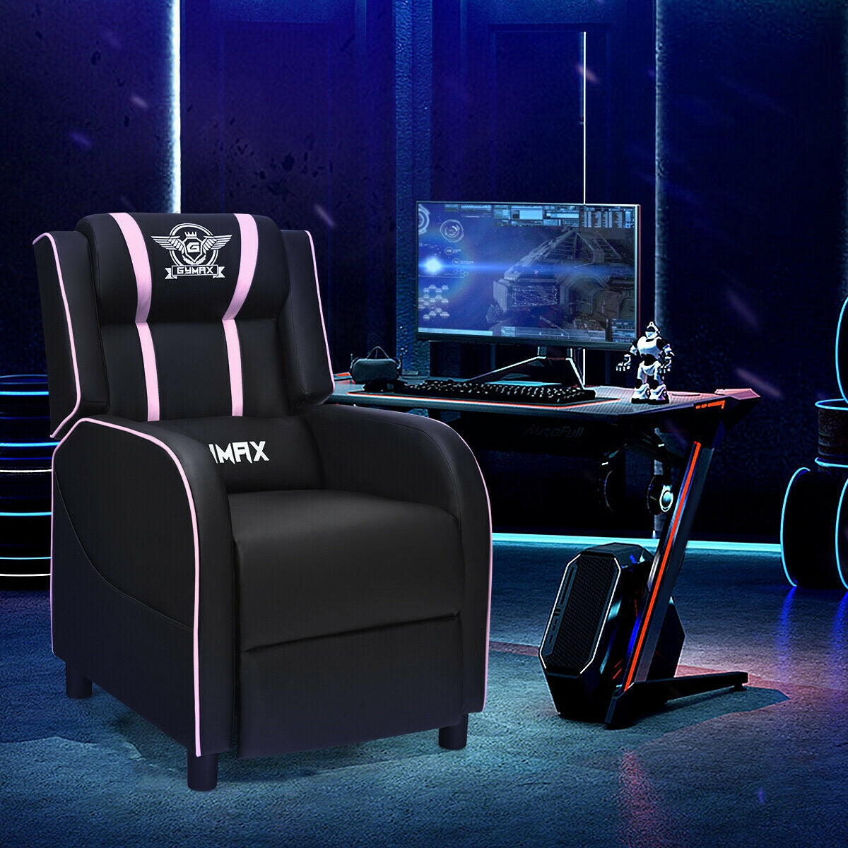 Massage Racing Gaming Single Recliner Chair-Pink Kids Crystal
