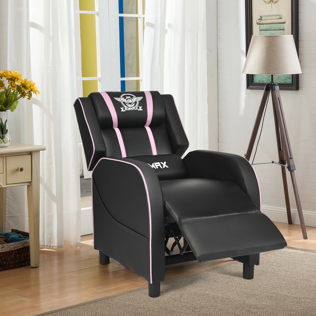 Massage Racing Gaming Single Recliner Chair-Pink Kids Crystal