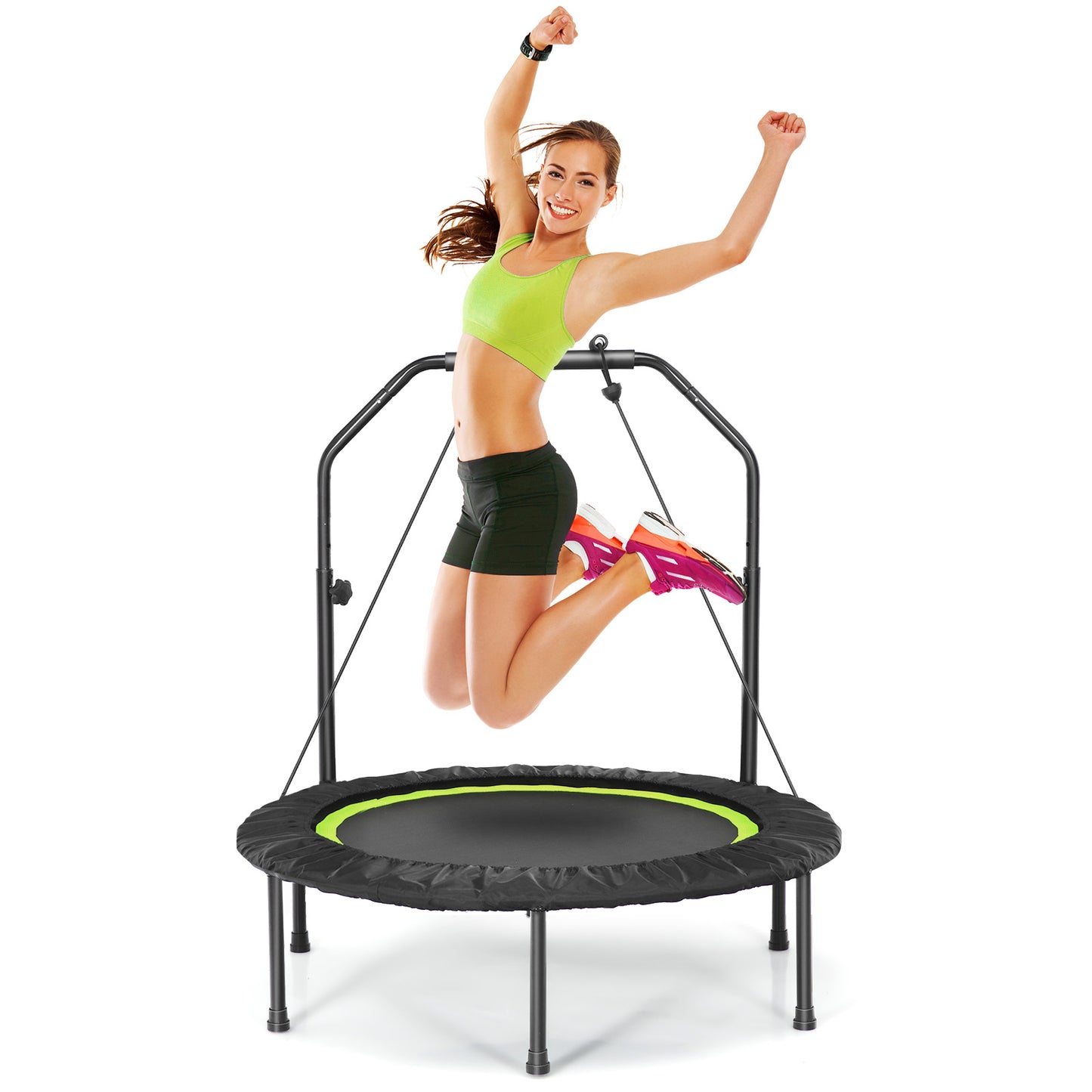 40 Inch Foldable Fitness Rebounder with Resistance Bands Adjustable Home-Green Kids Crystal