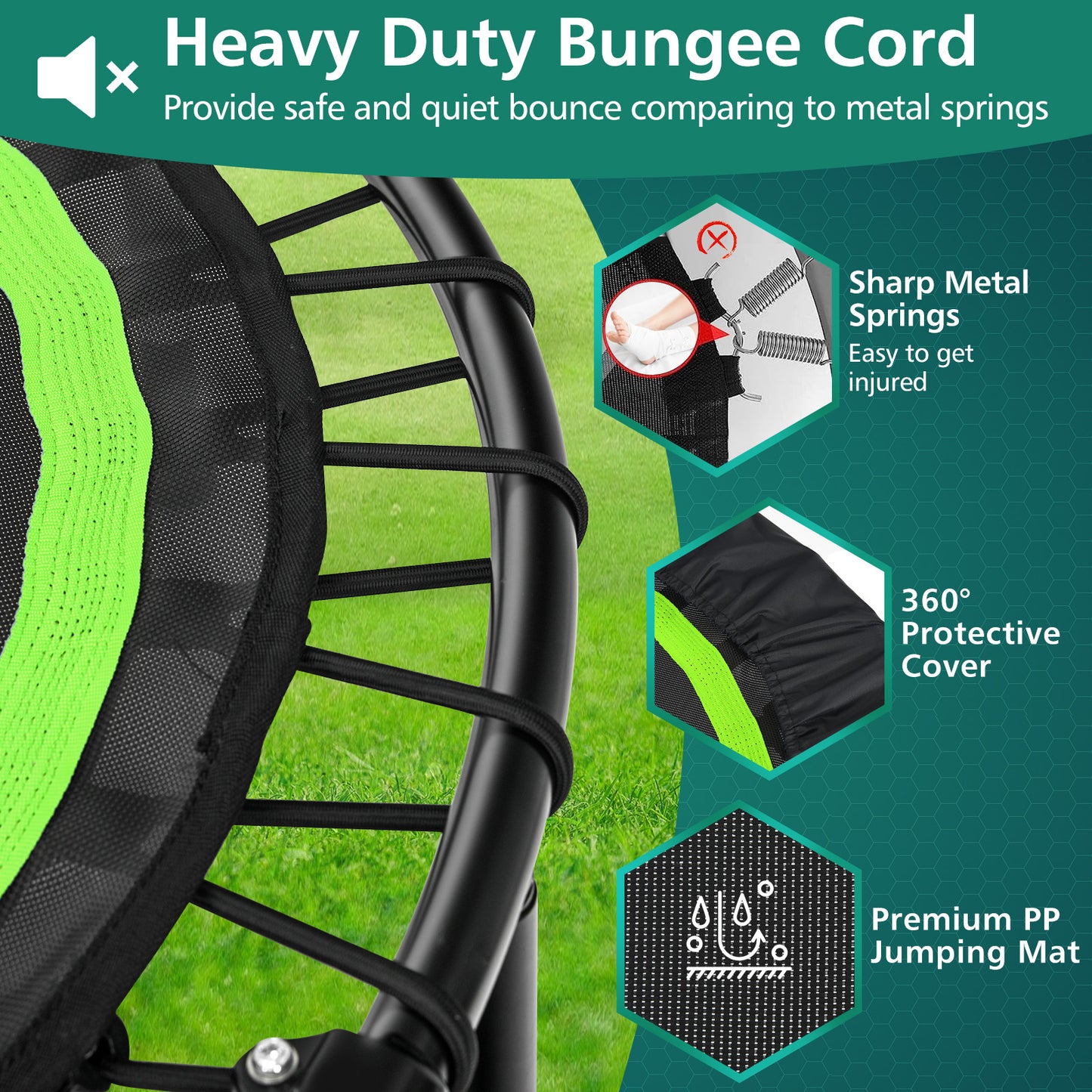 40 Inch Foldable Fitness Rebounder with Resistance Bands Adjustable Home-Green Kids Crystal
