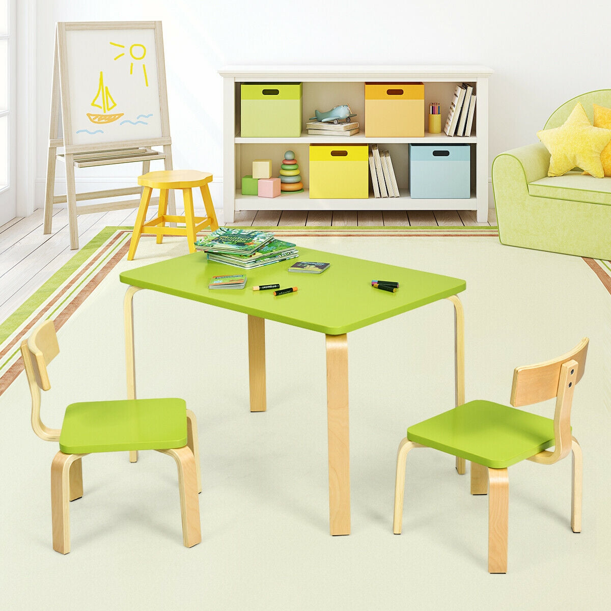 3 Piece Kids Wooden Activity Table and 2 Chairs Set-Green Kids Crystal