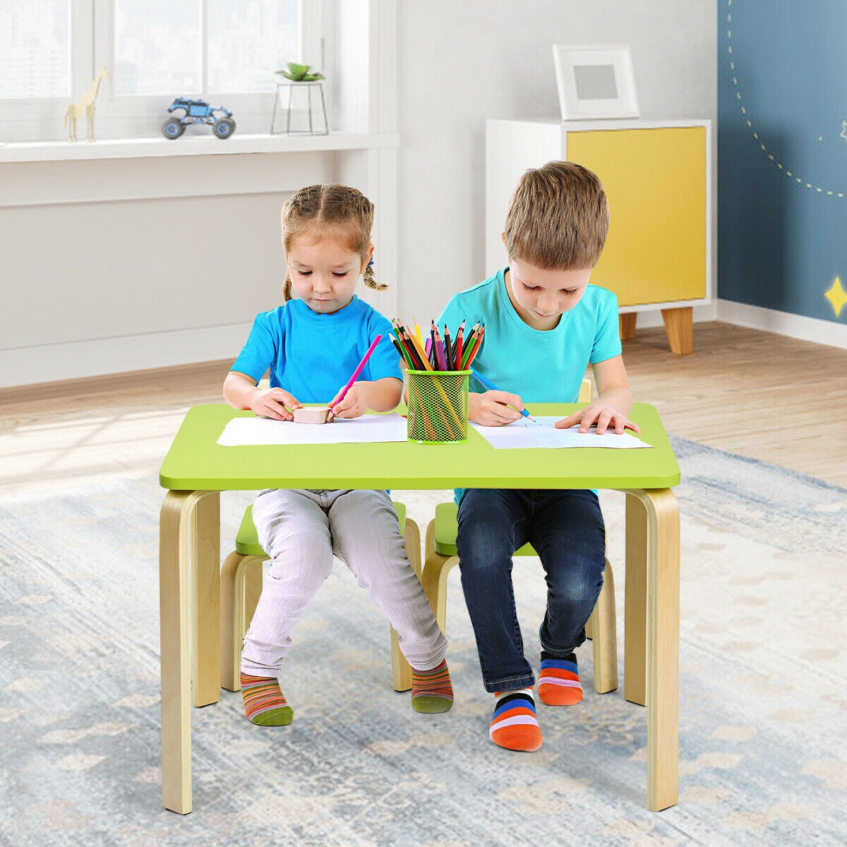 3 Piece Kids Wooden Activity Table and 2 Chairs Set-Green Kids Crystal