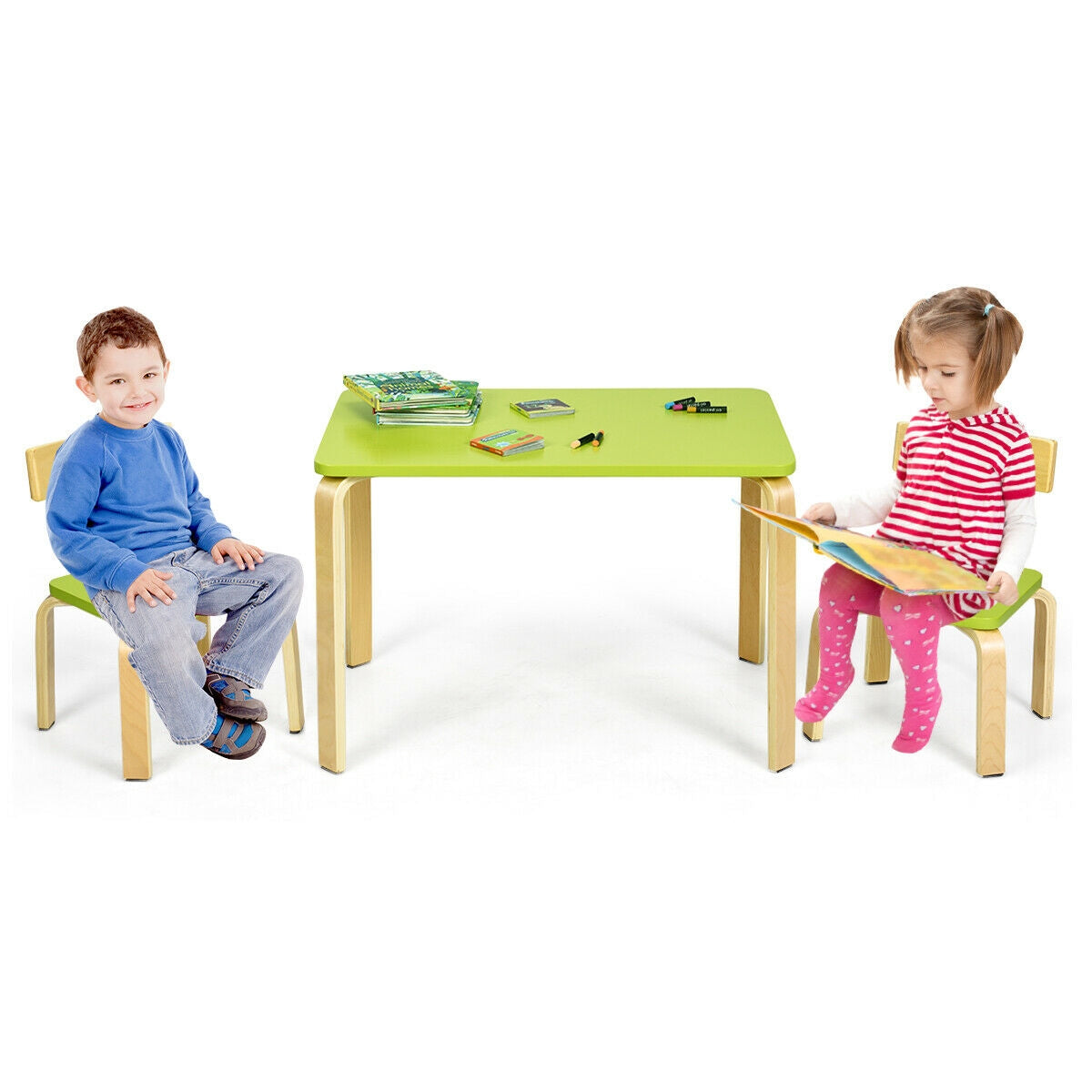 3 Piece Kids Wooden Activity Table and 2 Chairs Set-Green Kids Crystal