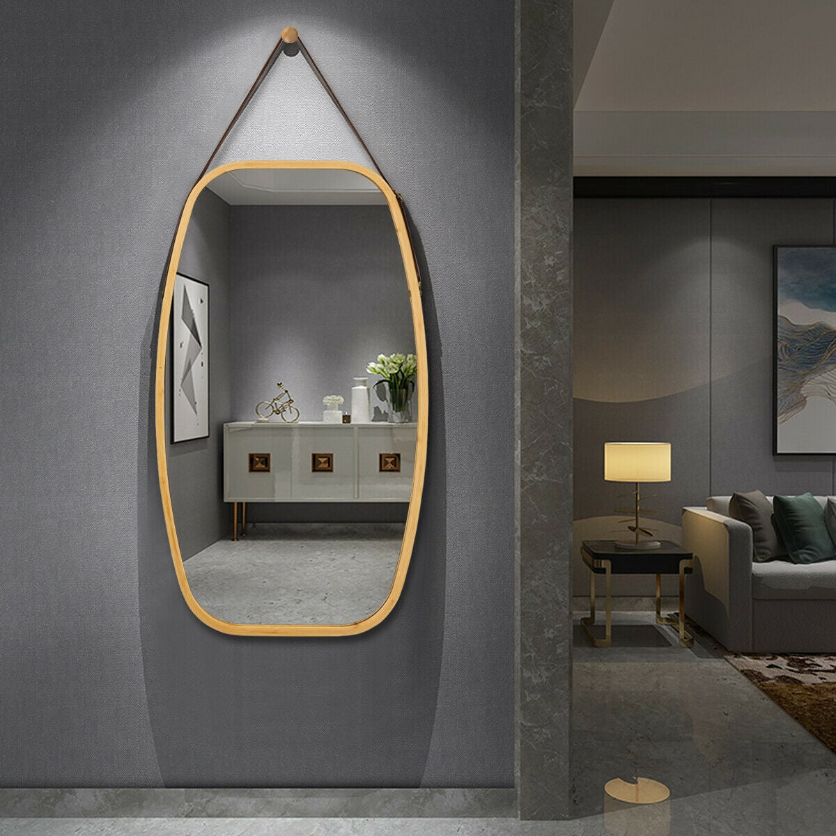 30 Inch Modern Rectangle Wall Hanging Framed Mirror Kids Crystal