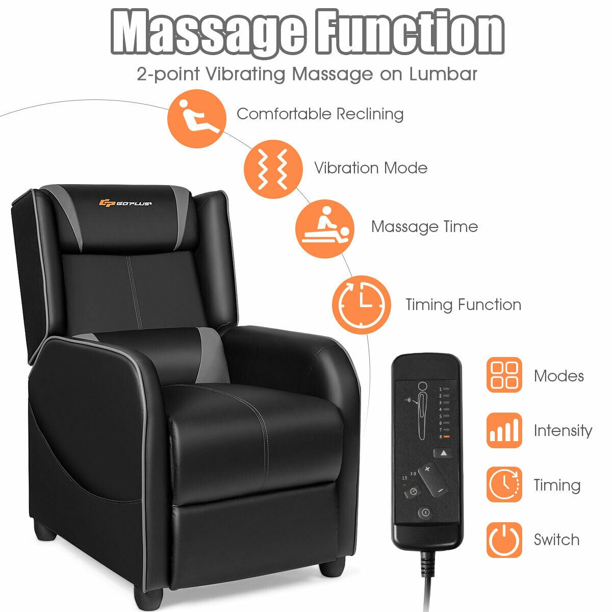Home Massage Gaming Recliner Chair-Gray Kids Crystal