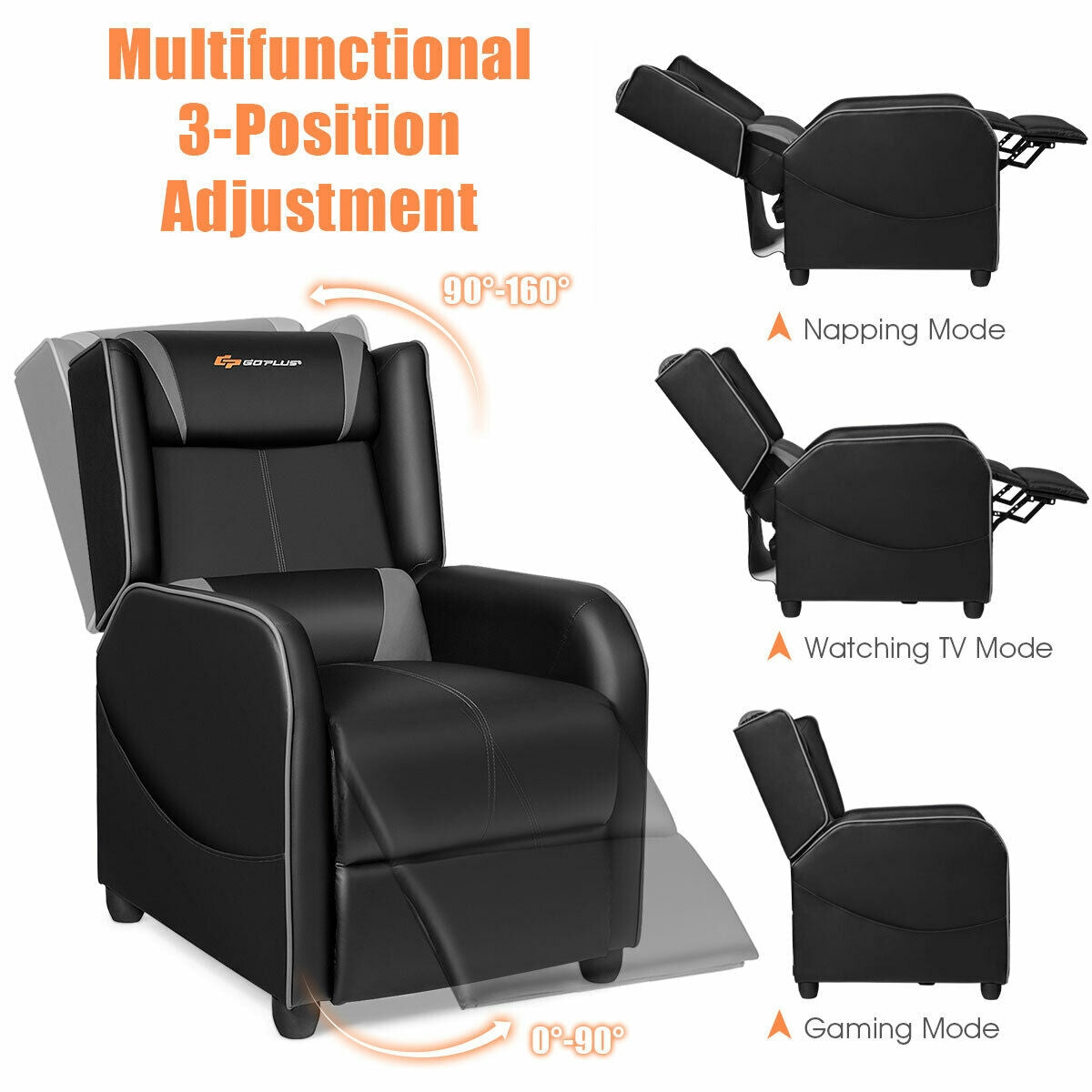 Home Massage Gaming Recliner Chair-Gray Kids Crystal