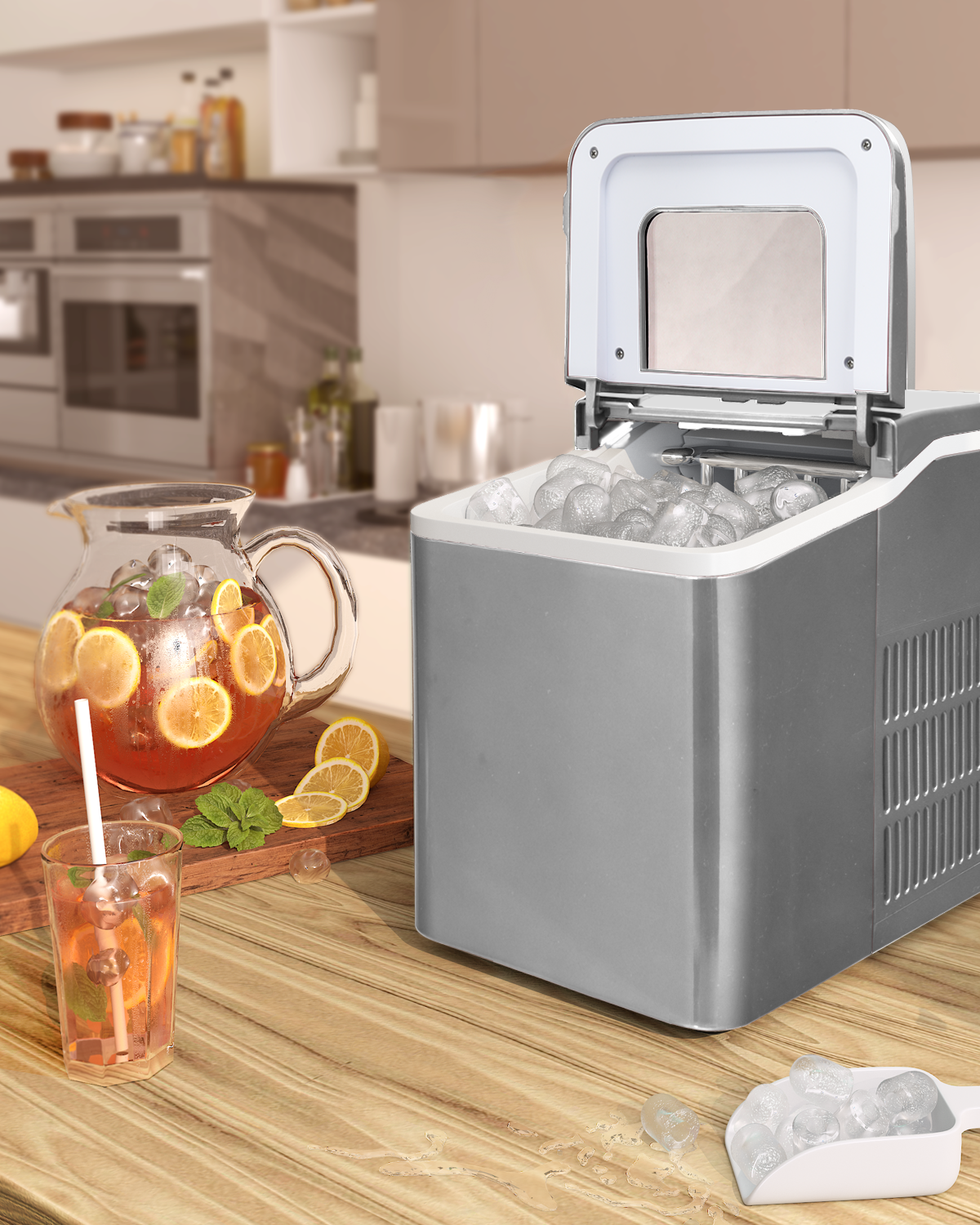 26lbs/24h Portable Countertop Ice Maker Machine with Scoop 9 Ice Cubes Ready in 8 minutes-Silver Kids Crystal