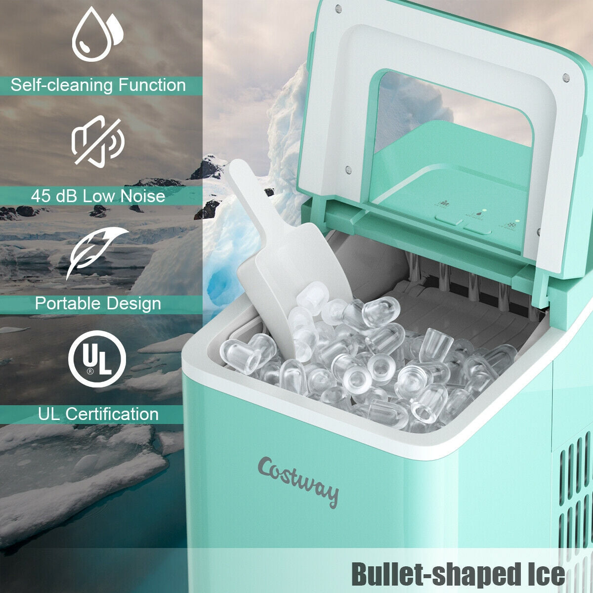 Portable Countertop Ice Maker Machine with Scoop-Green Kids Crystal