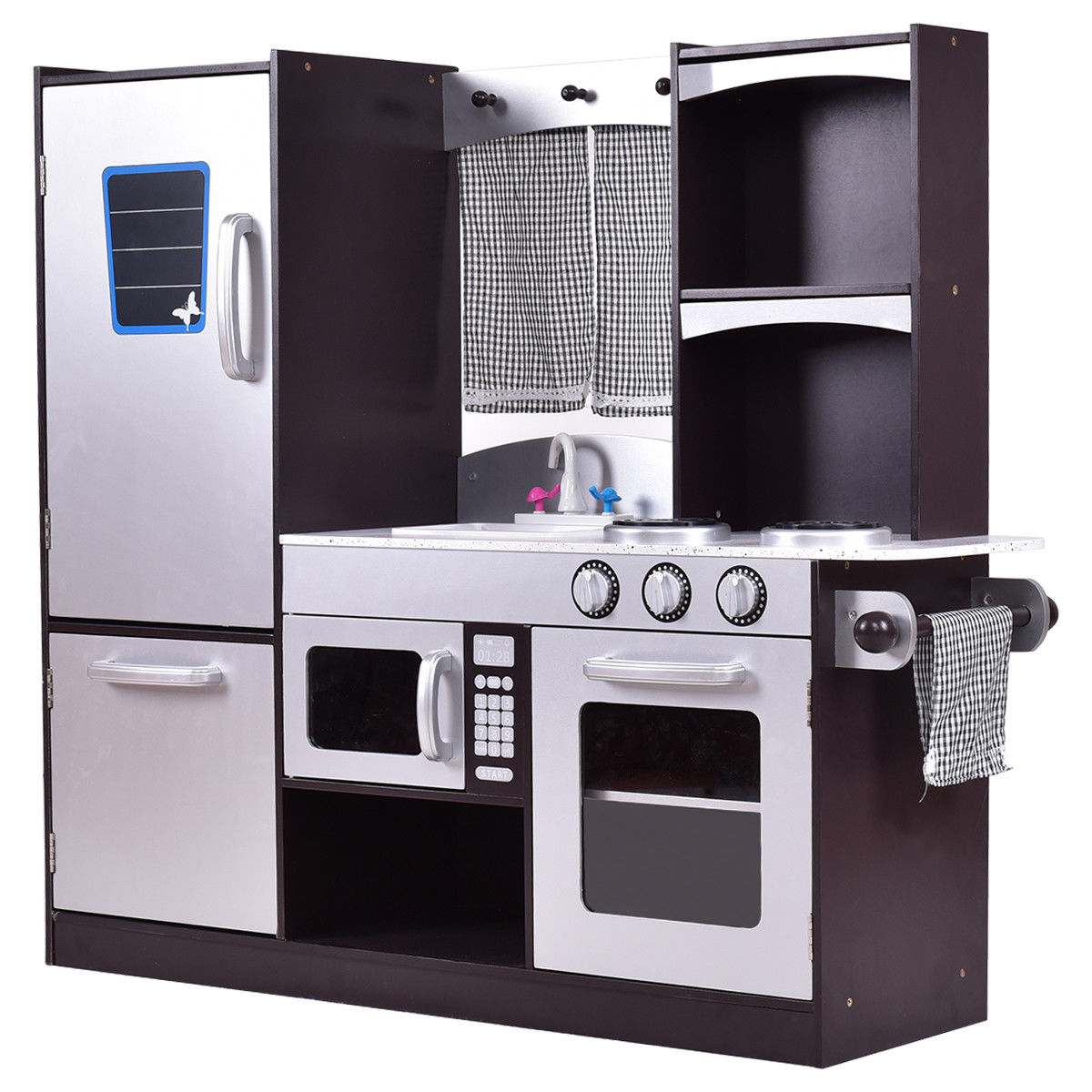 Kids Wooden Modern Kitchen Cooking Pretend Play Set Kids Crystal