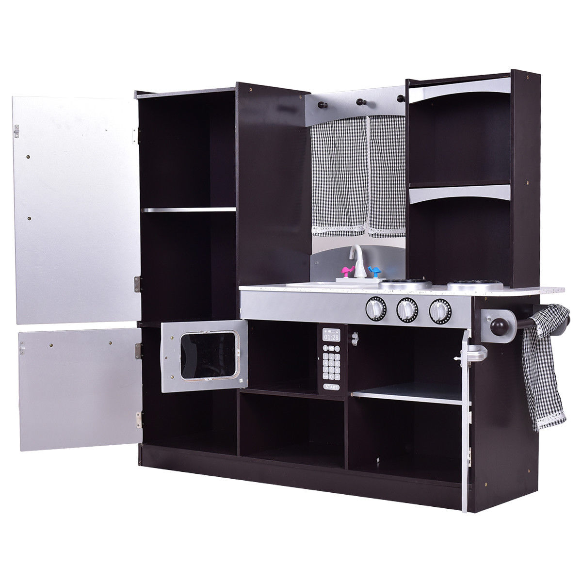 Kids Wooden Modern Kitchen Cooking Pretend Play Set Kids Crystal