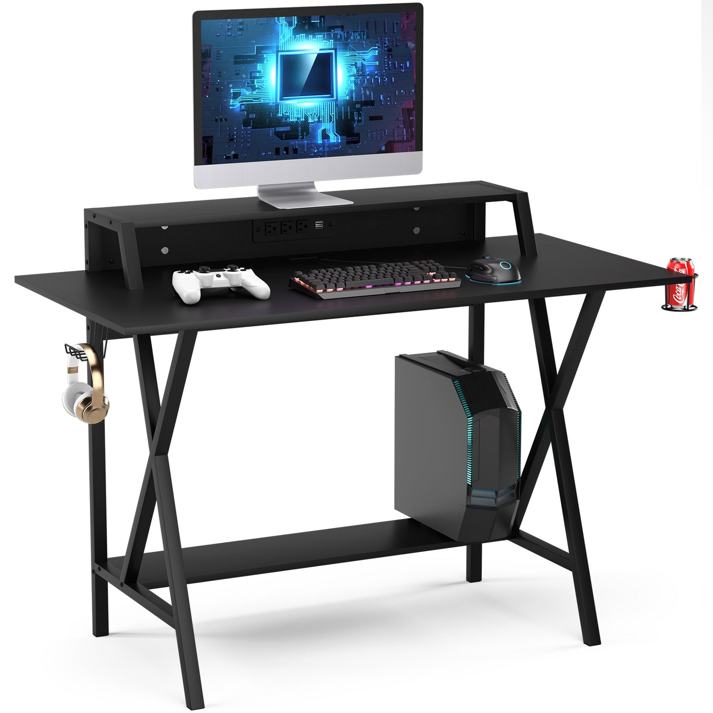 All-in-One Professional Gaming Desk with Cup and Headphone Holder Kids Crystal