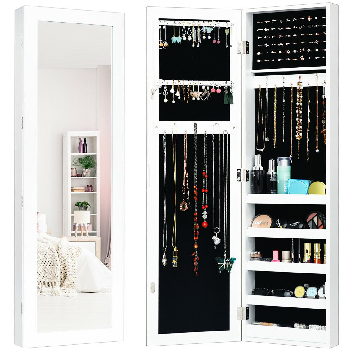 Door and Wall Mounted Armoire Jewelry Cabinet with Full-Length Mirror Kids Crystal