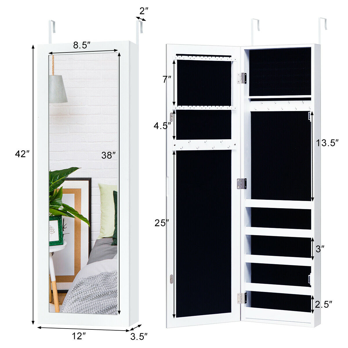 Door and Wall Mounted Armoire Jewelry Cabinet with Full-Length Mirror Kids Crystal