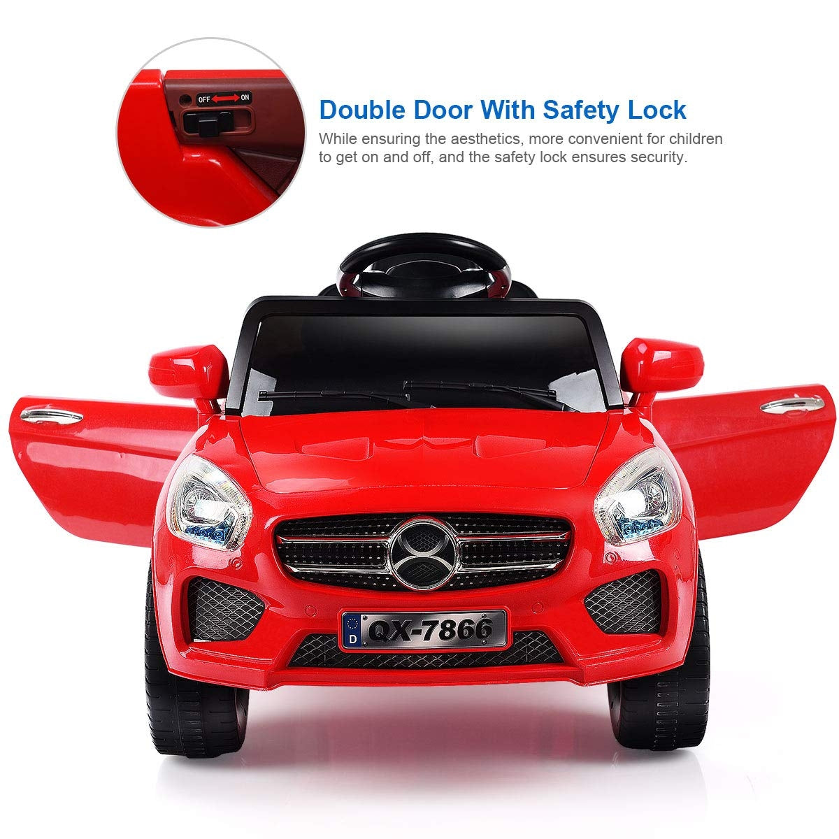 6 V Kids Ride on Car w/ RC + LED Lights + MP3- Red