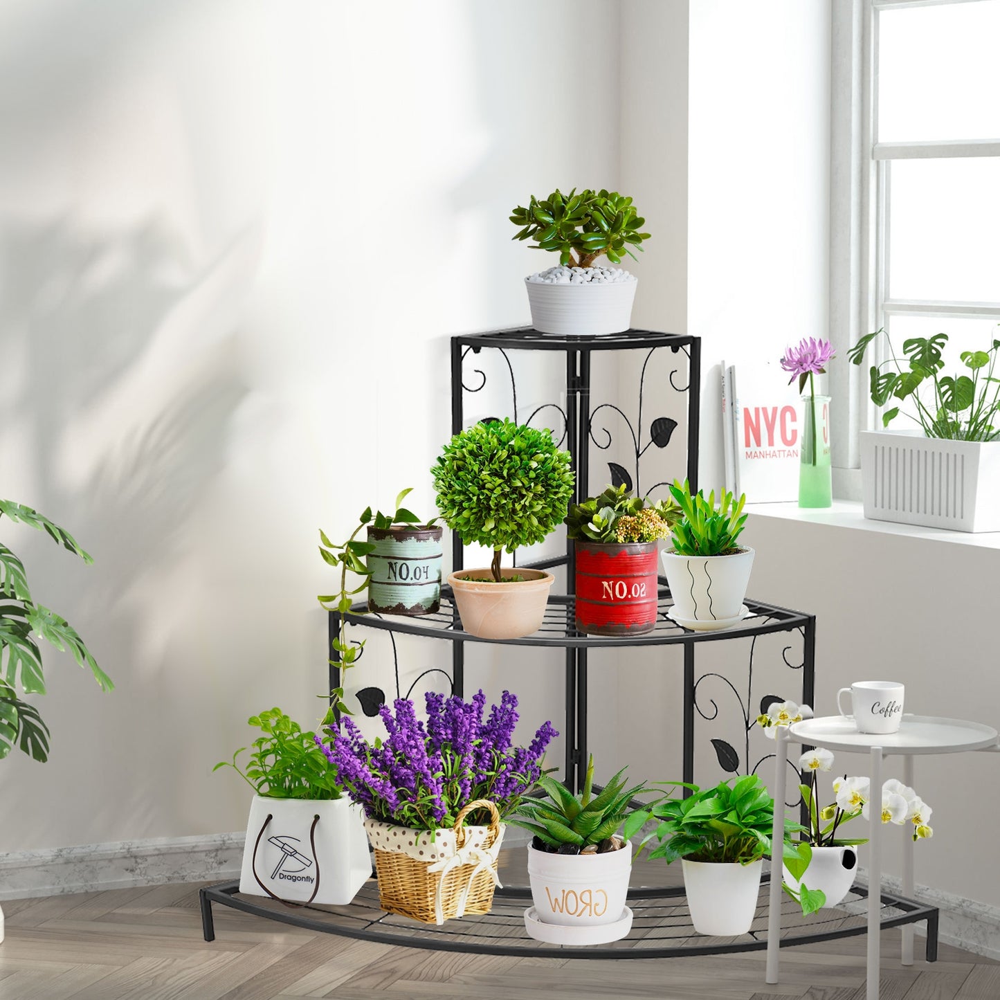 3 Tier Floral Corner Metal Plant Pot Rack Kids Crystal