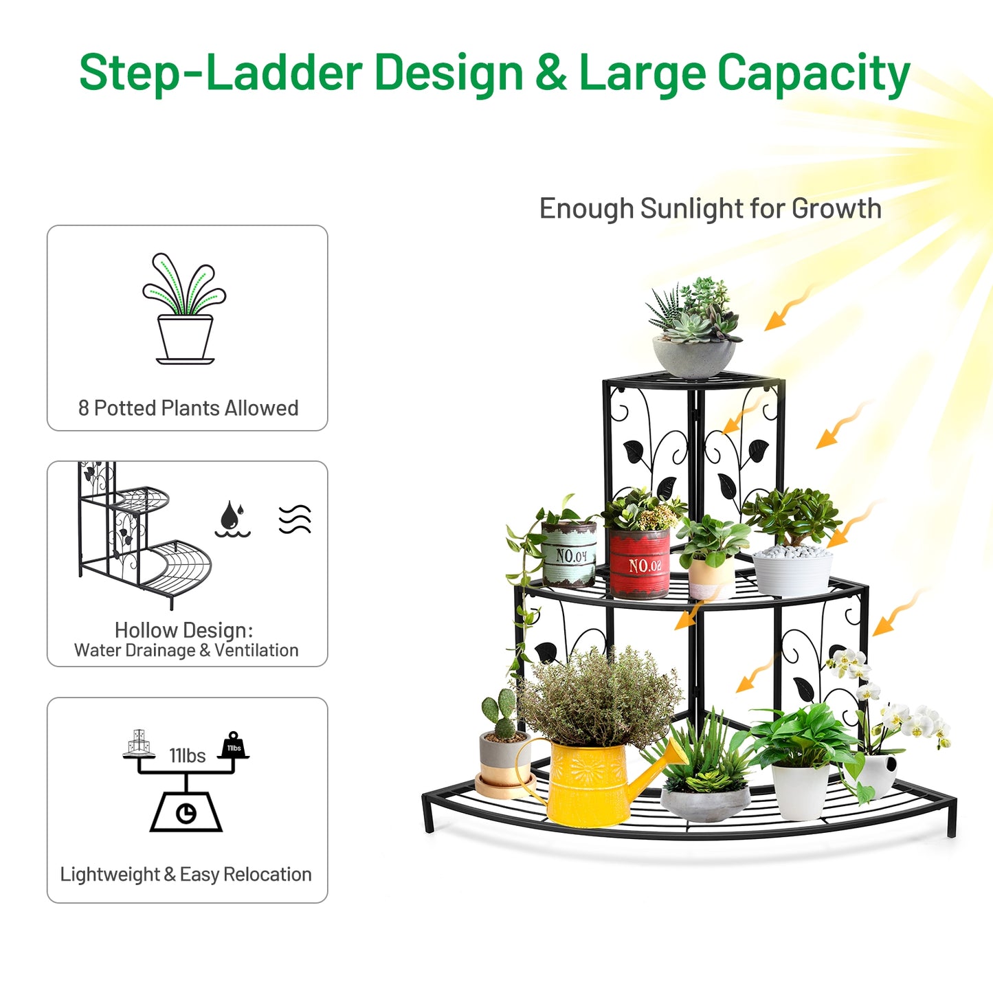 3 Tier Floral Corner Metal Plant Pot Rack Kids Crystal