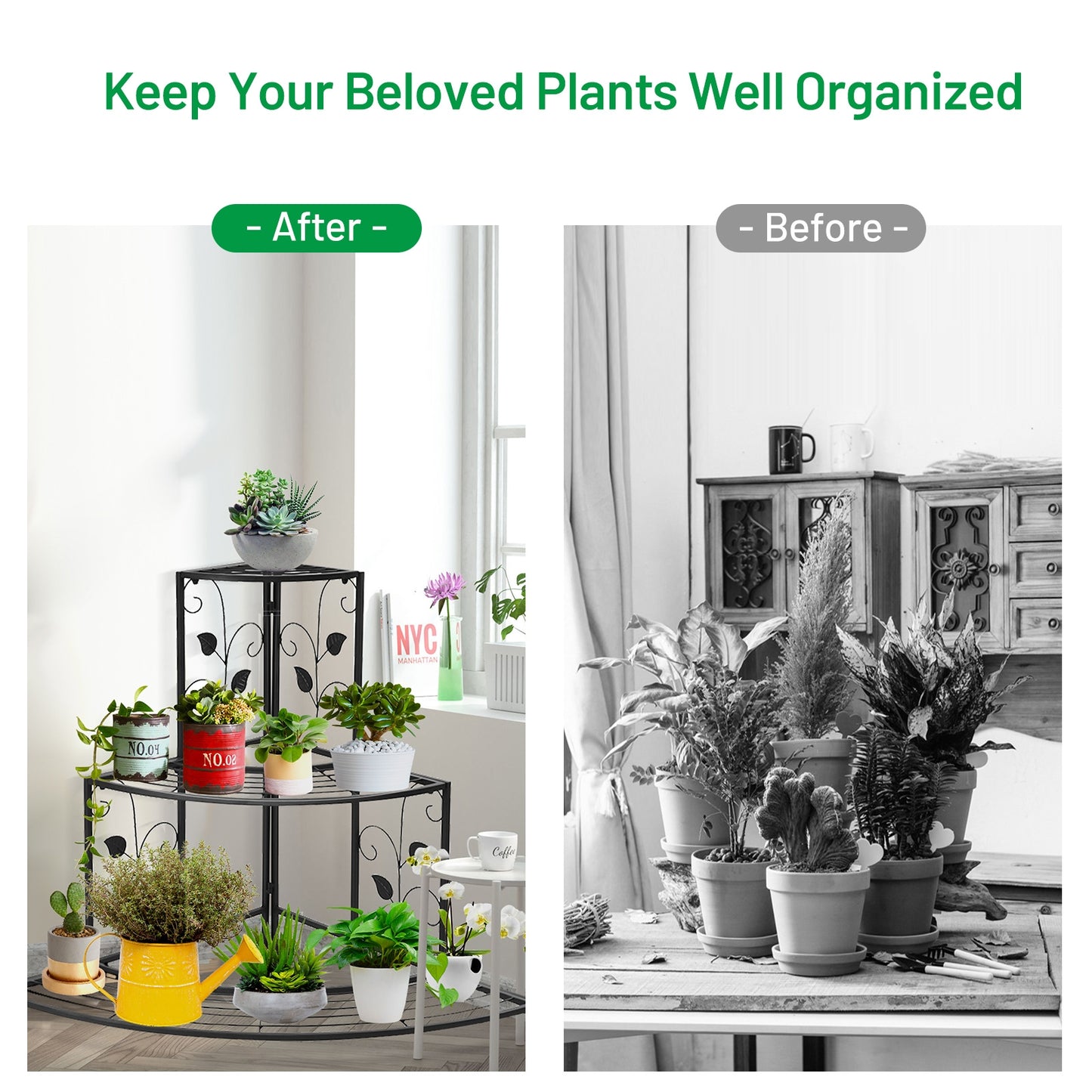 3 Tier Floral Corner Metal Plant Pot Rack Kids Crystal