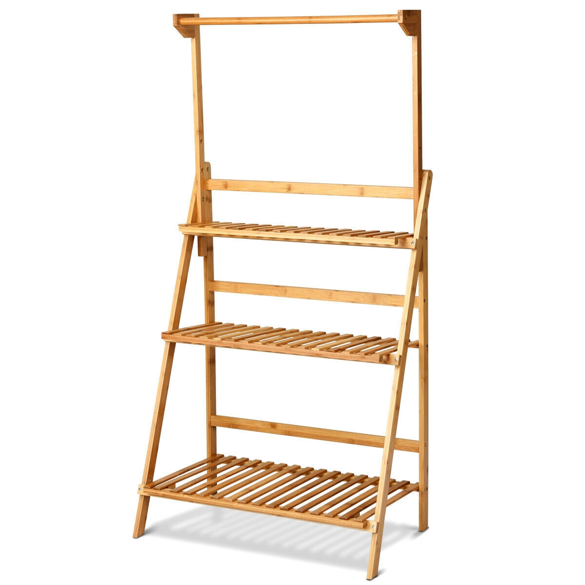 3 Tiers Bamboo Hanging Folding Plant Shelf Stand Kids Crystal
