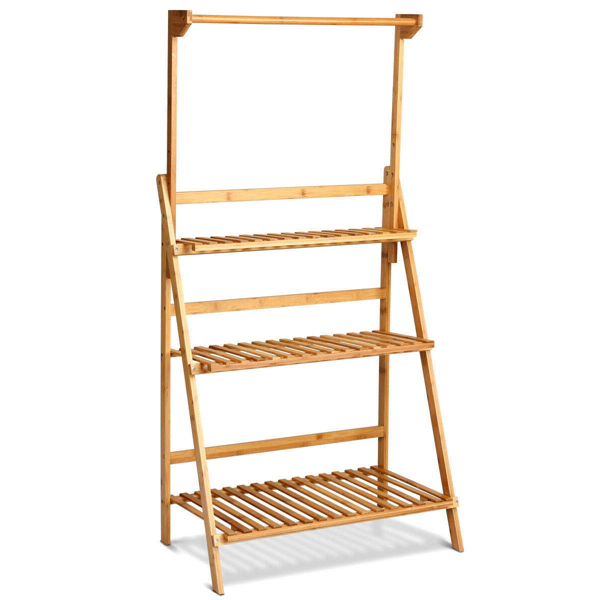 3 Tiers Bamboo Hanging Folding Plant Shelf Stand Kids Crystal