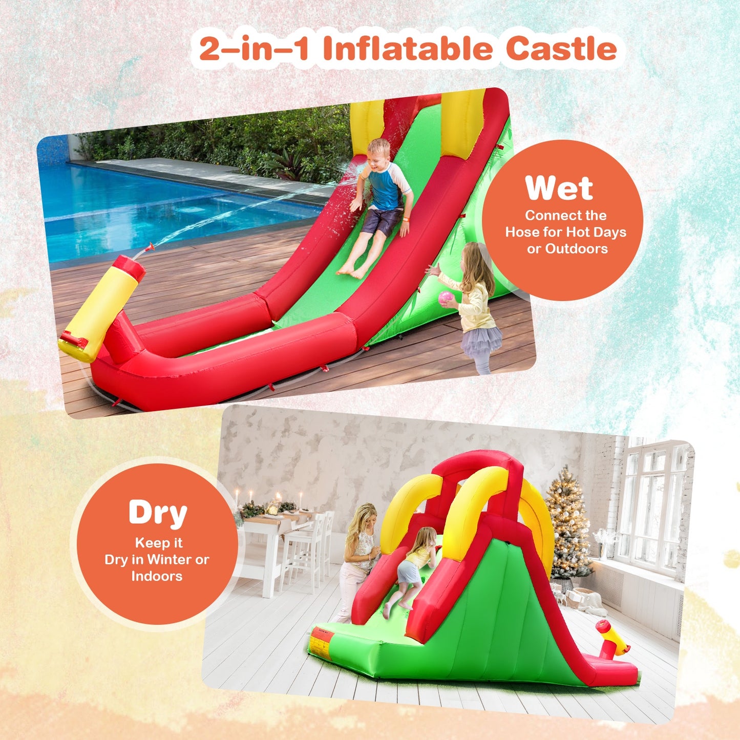 Inflatable Water Slide Bounce House with Climbing Wall and Jumper without Blower Kids Crystal