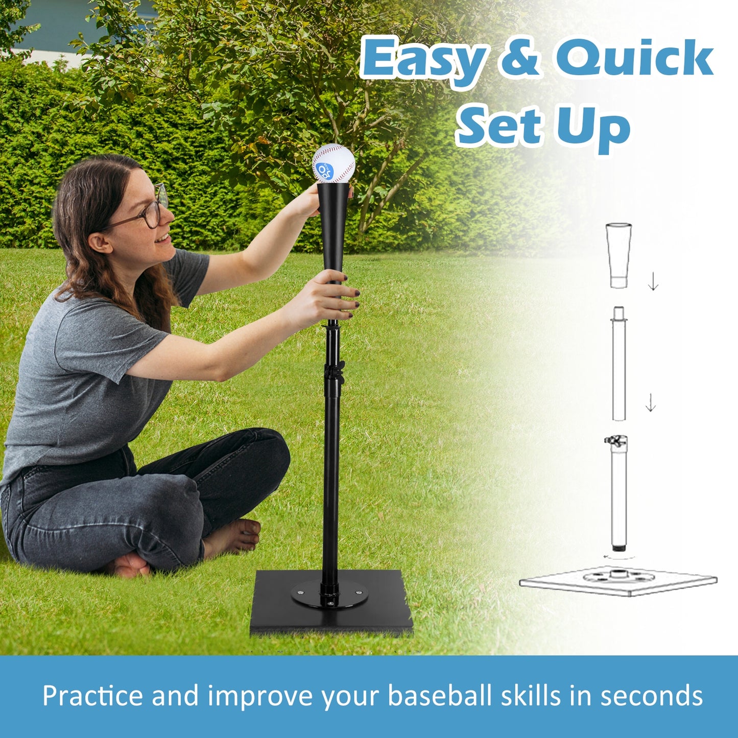 36 Inch Adjustable Heavy Duty Batting Tee for Baseball Kids Crystal