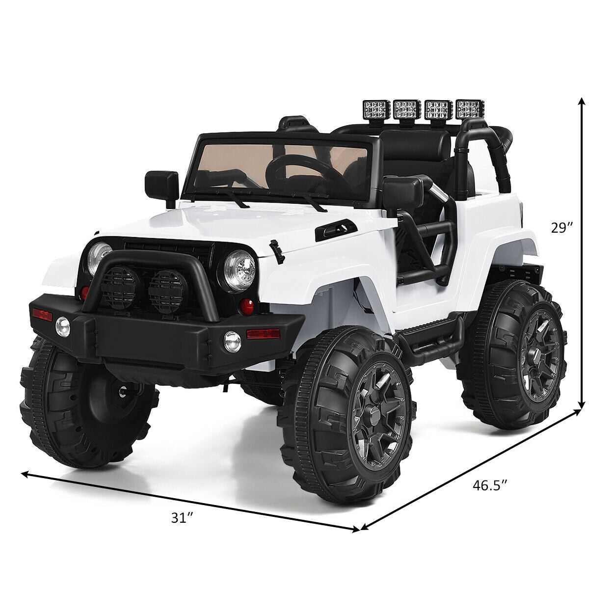 12V Kids Remote Control Riding Truck Car with LED Lights-White Kids Crystal