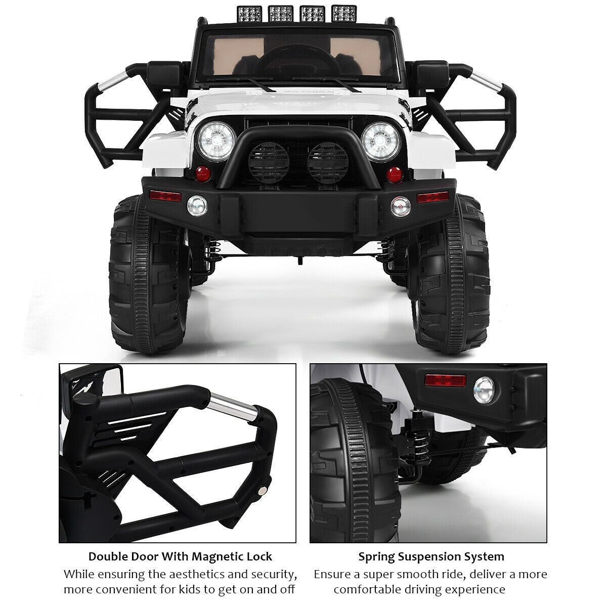 12V Kids Remote Control Riding Truck Car with LED Lights-White Kids Crystal