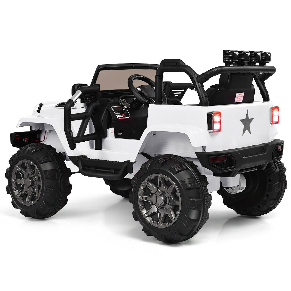 12V Kids Remote Control Riding Truck Car with LED Lights-White Kids Crystal
