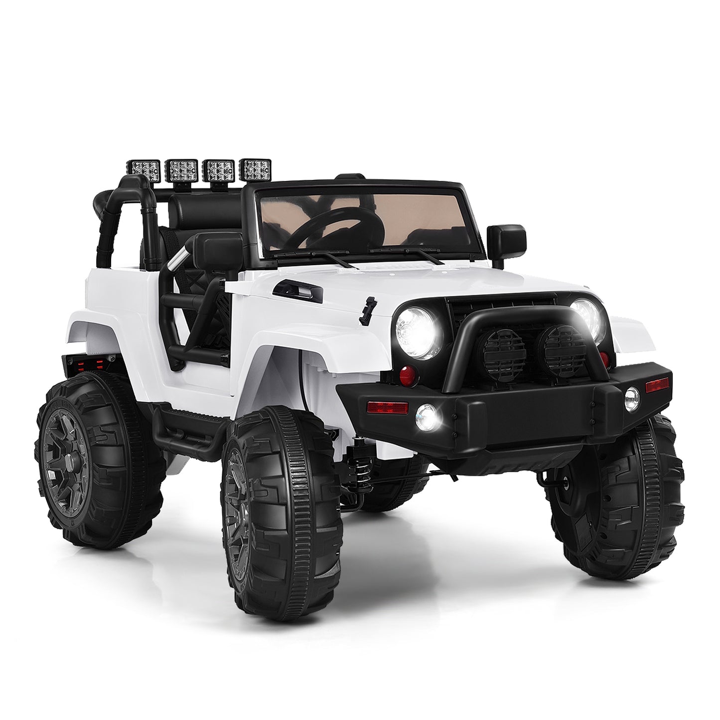 12V Kids Remote Control Riding Truck Car with LED Lights-White Kids Crystal