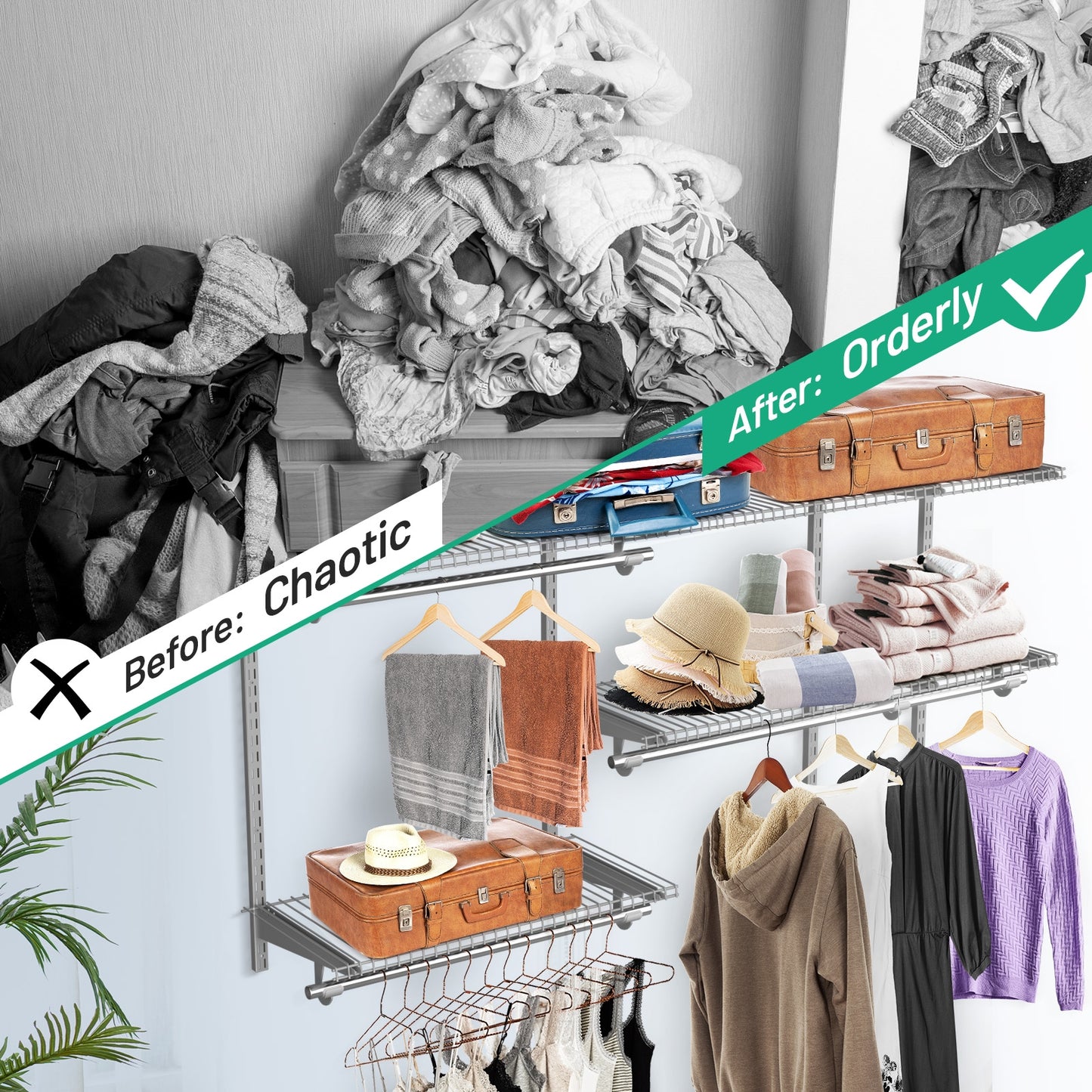 Custom Closet Organizer Kit 3 to 5 Feet Wall-Mounted Closet System with Hang Rod-Gray Kids Crystal