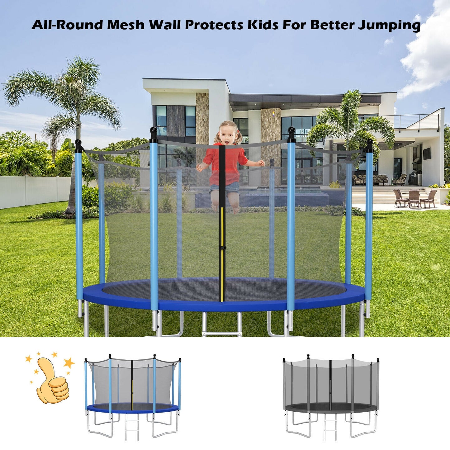 12Ft Replacement Weather-Resistant Trampoline Safety Enclosure Net Kids Crystal
