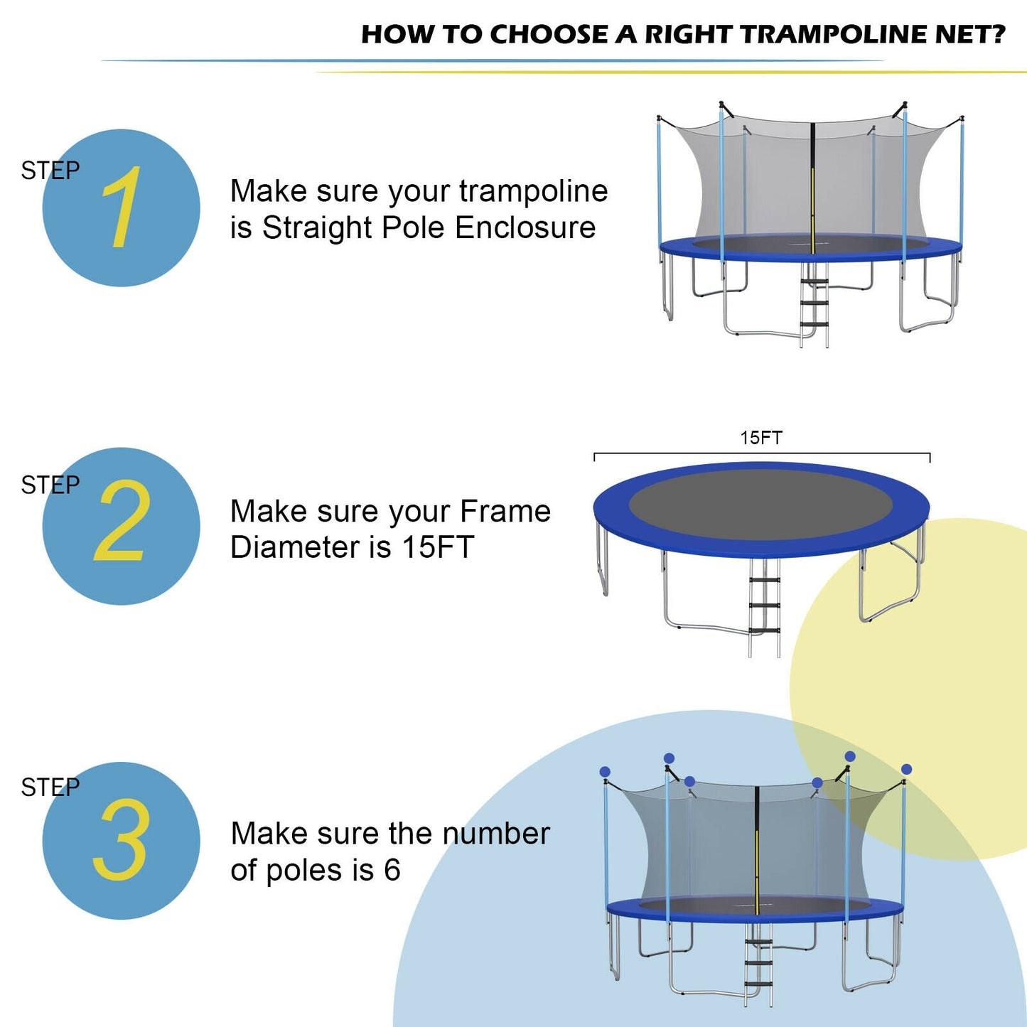 Replacement Weather-Resistant Trampoline Safety Enclosure Net-15 ft Kids Crystal