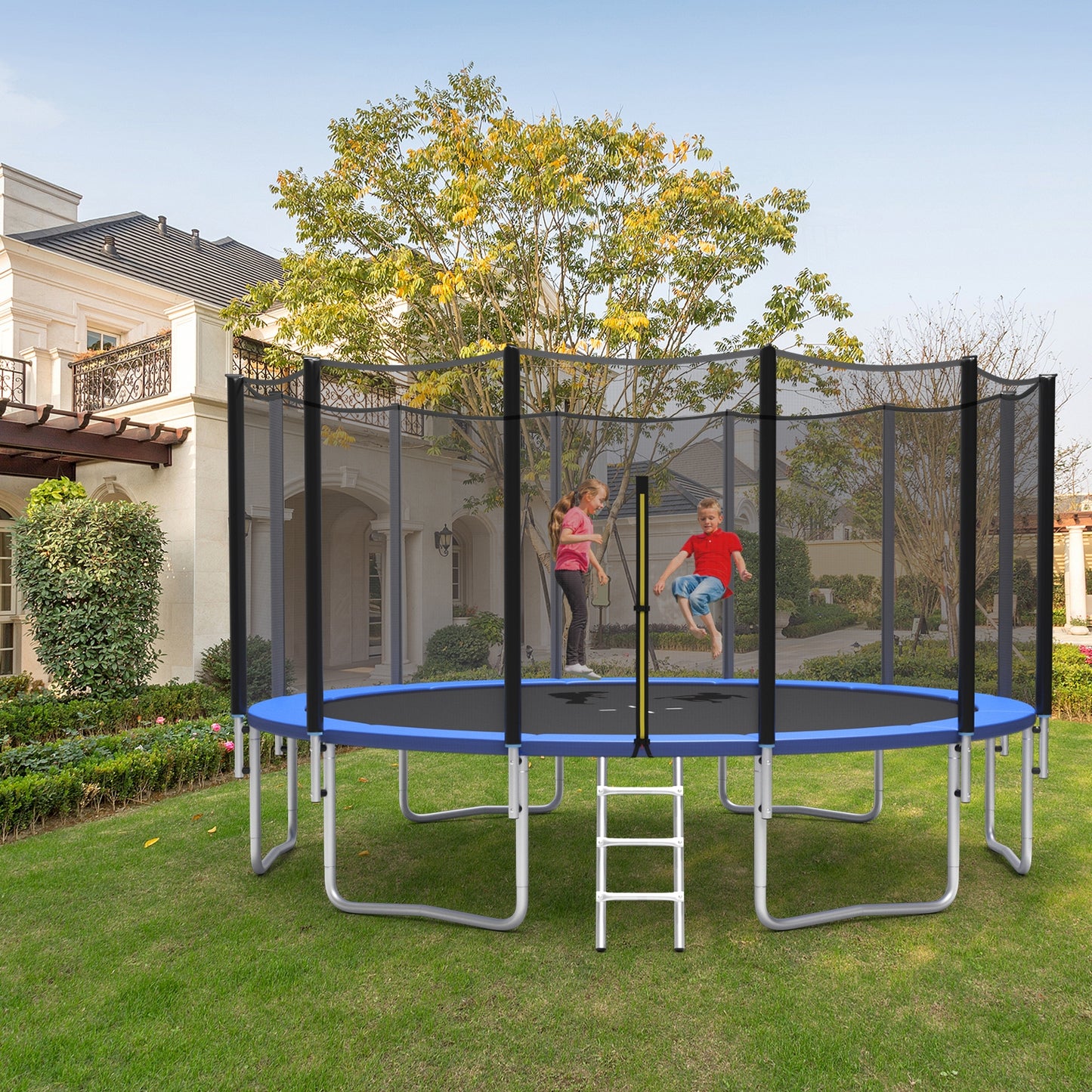 8/10/12/14/15/16 Feet Outdoor Trampoline Bounce Combo with Safety Closure Net Ladder-16 ft Kids Crystal