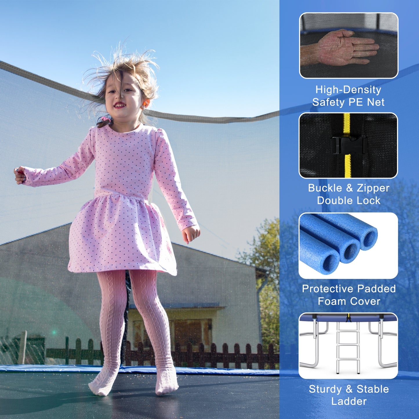 8/10/12/14/15/16 Feet Outdoor Trampoline Bounce Combo with Safety Closure Net Ladder-16 ft Kids Crystal