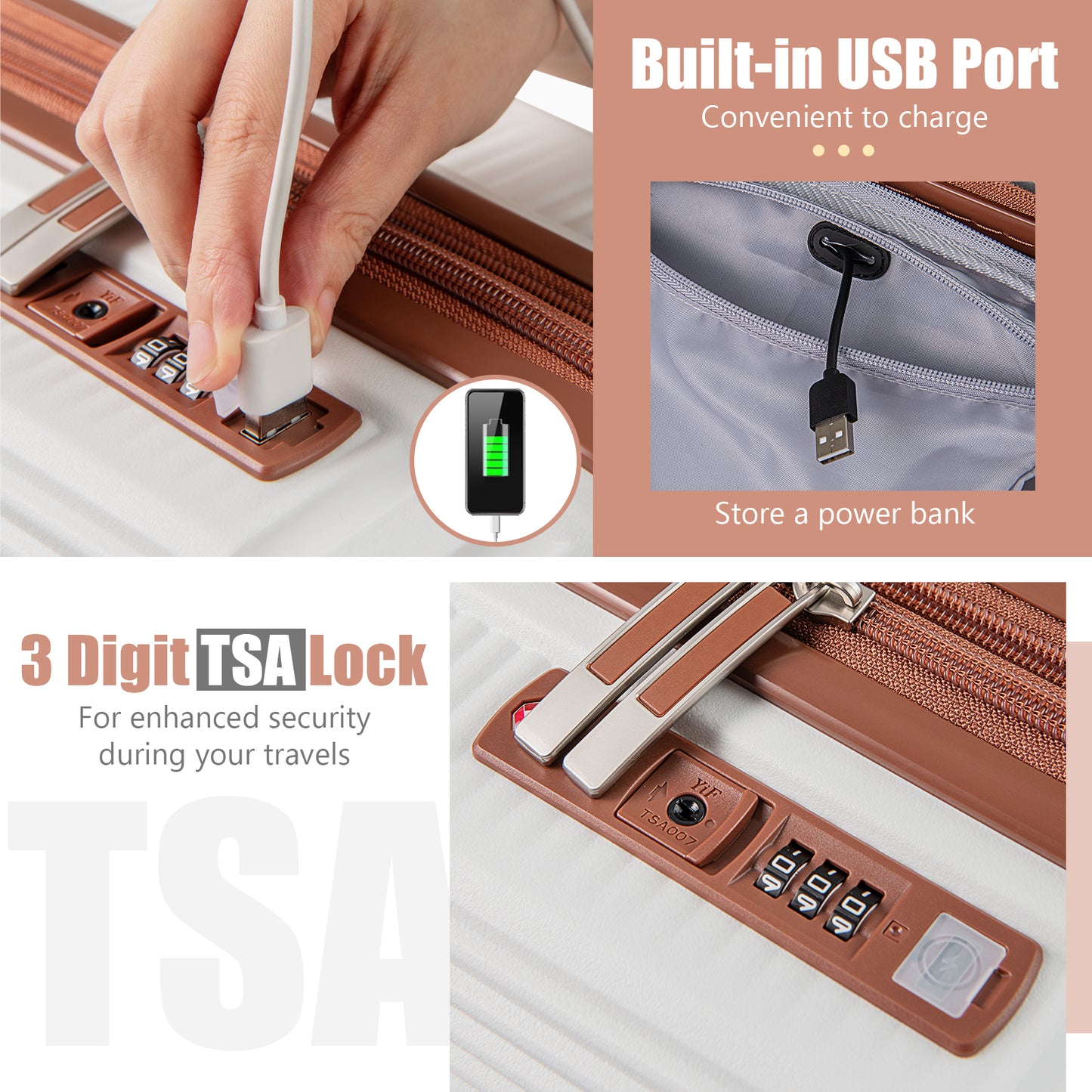 2-Piece Luggage Set 20 Inch Carry-on Suitcase and 14 Inch Cosmetic Case-White Kids Crystal