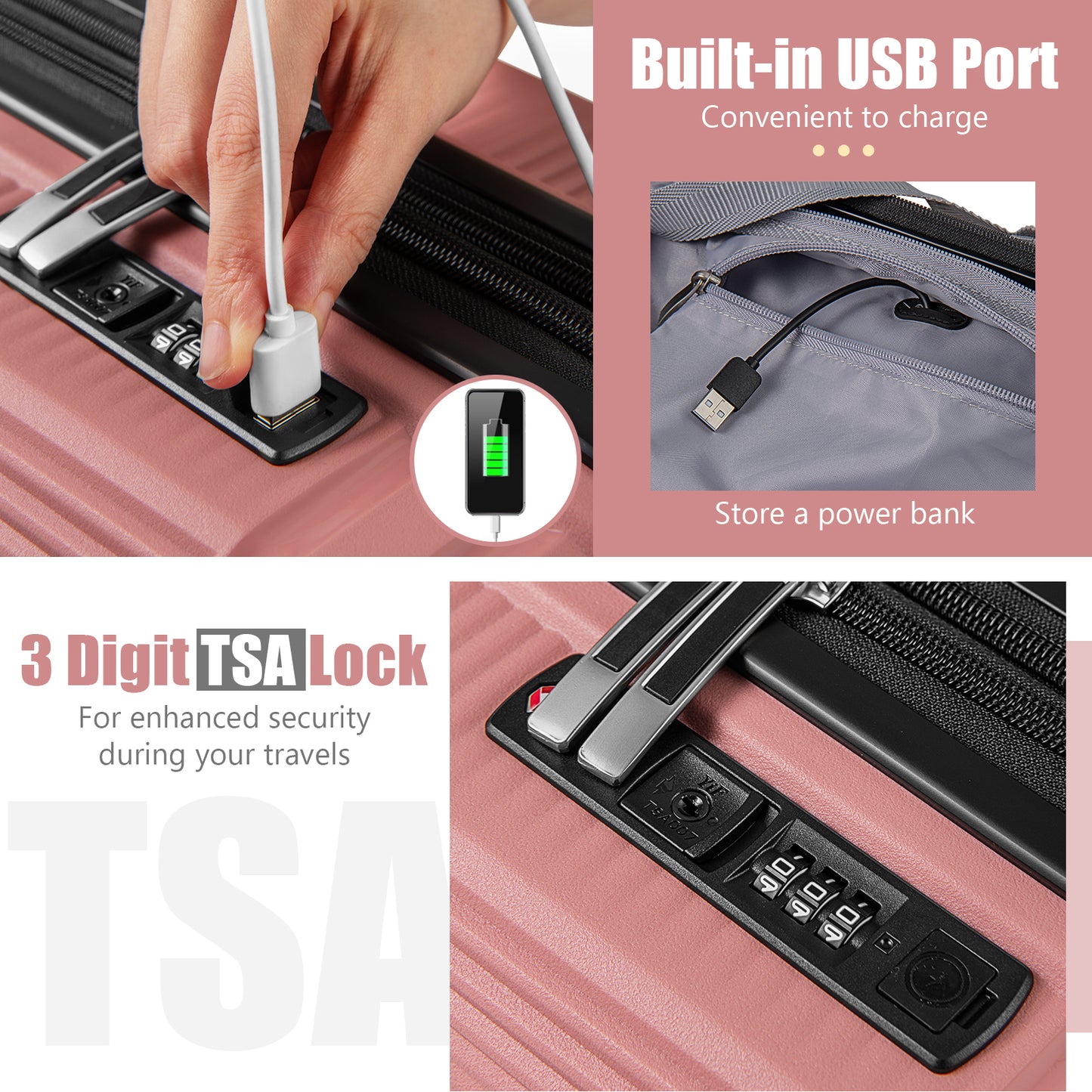 2-Piece Luggage Set 20 Inch Carry-on Suitcase and 14 Inch Cosmetic Case-Pink Kids Crystal