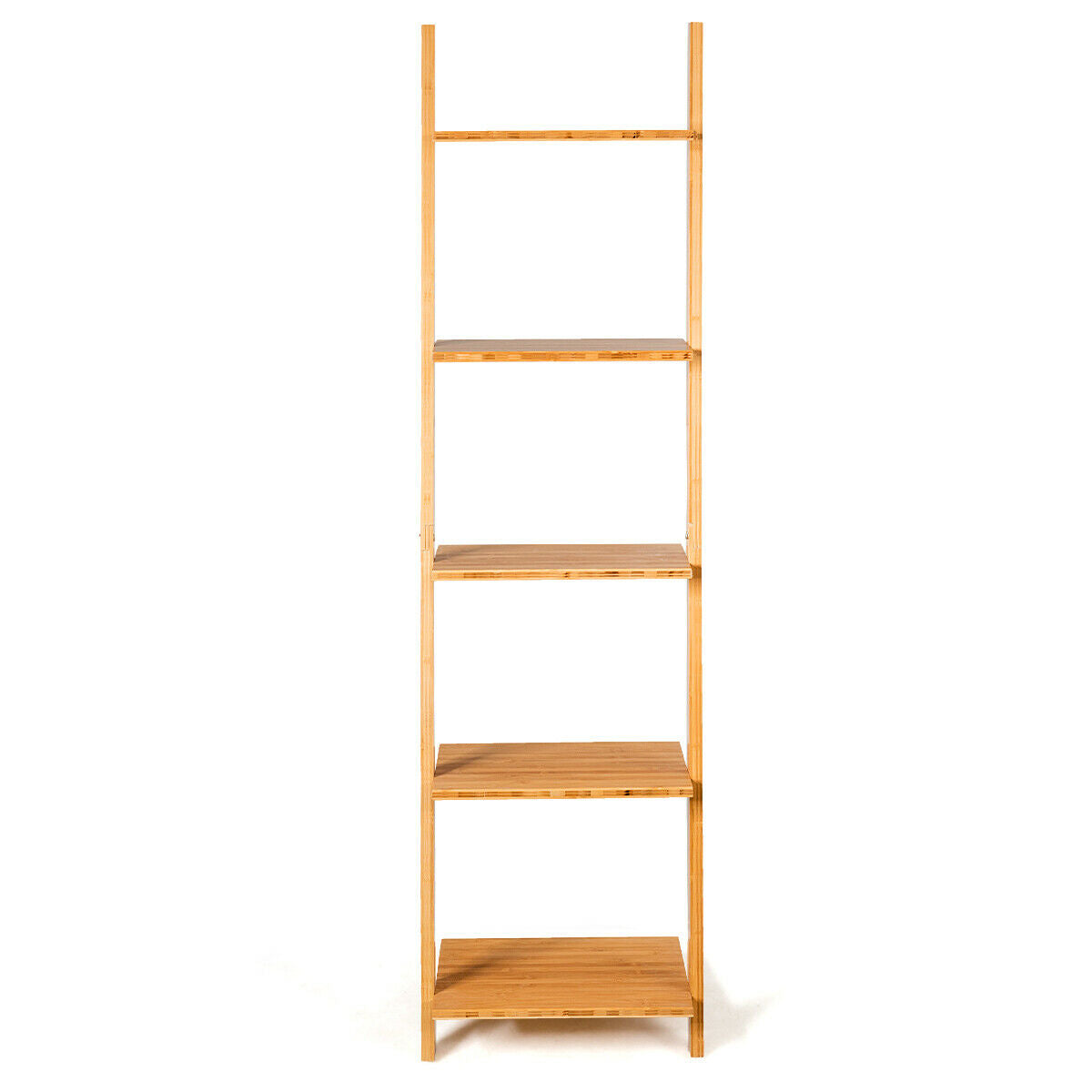 5-Tier Ladder Shelf Modern Bamboo Leaning Bookshelf Ladder Bookcase Kids Crystal