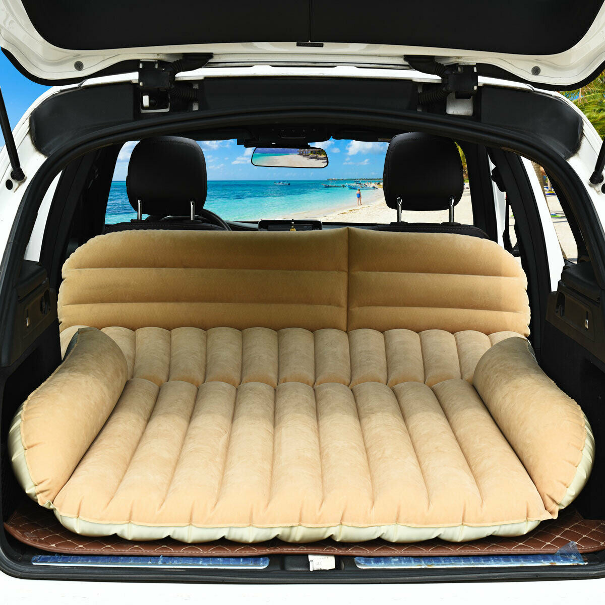 Inflatable SUV Air Backseat Mattress Travel Pad with Pump Camping and Pillow Kids Crystal